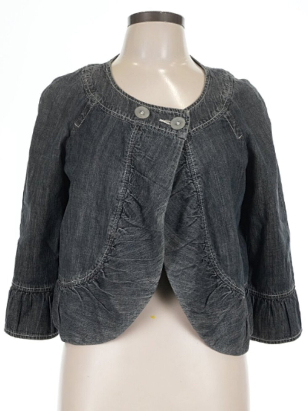 Denim Cropped Ruffle Jacket - Picture 1 of 6